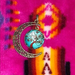 Crescent moon with tree of eyes pendant